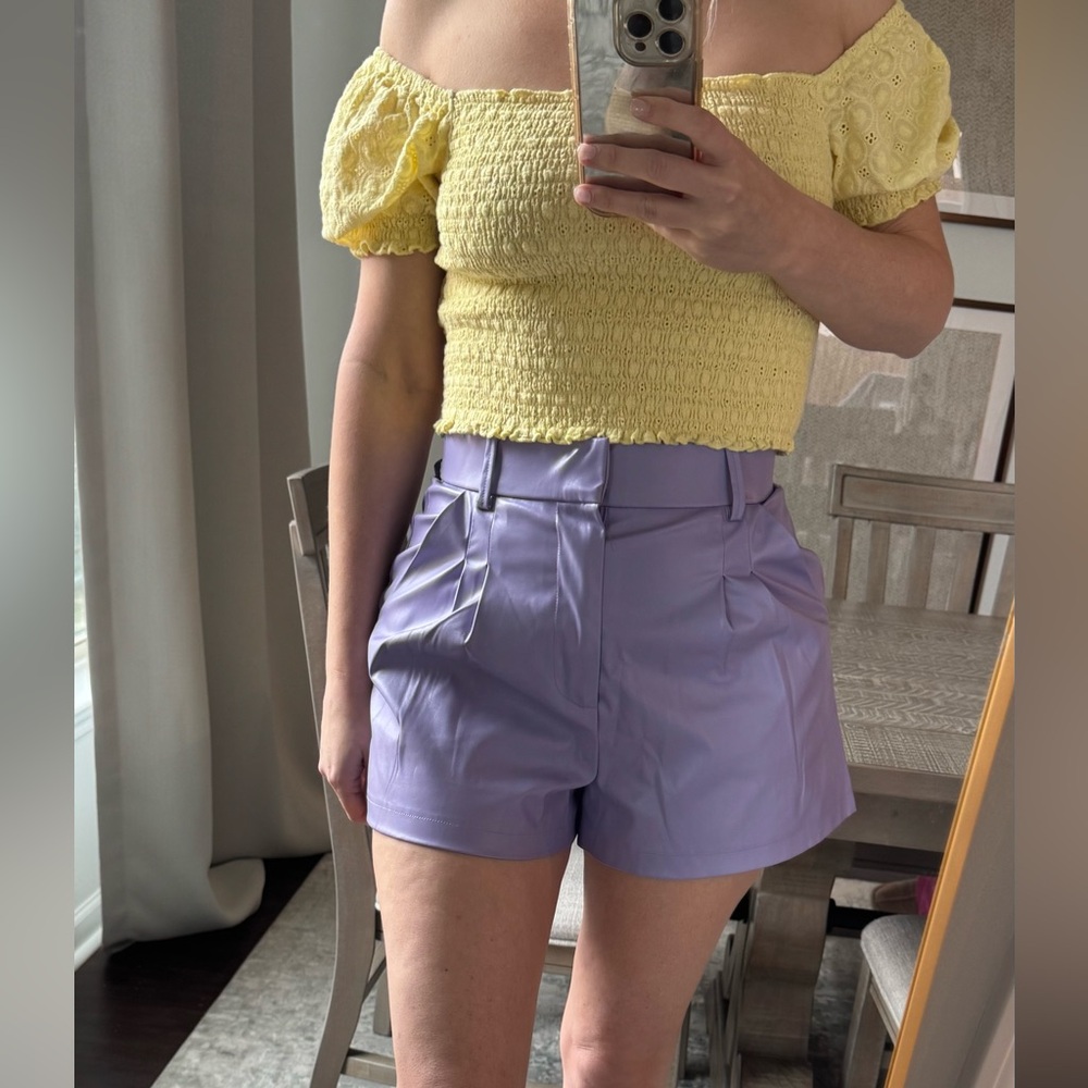 Lavender Purple Faux Leather Women's Shorts - Picture 5 of 16